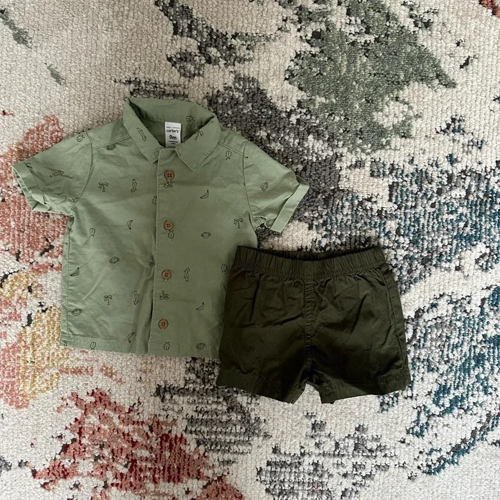 Carter’s Button Up & Shorts Set 9 Month Baby Boy  Euc  Bin 16